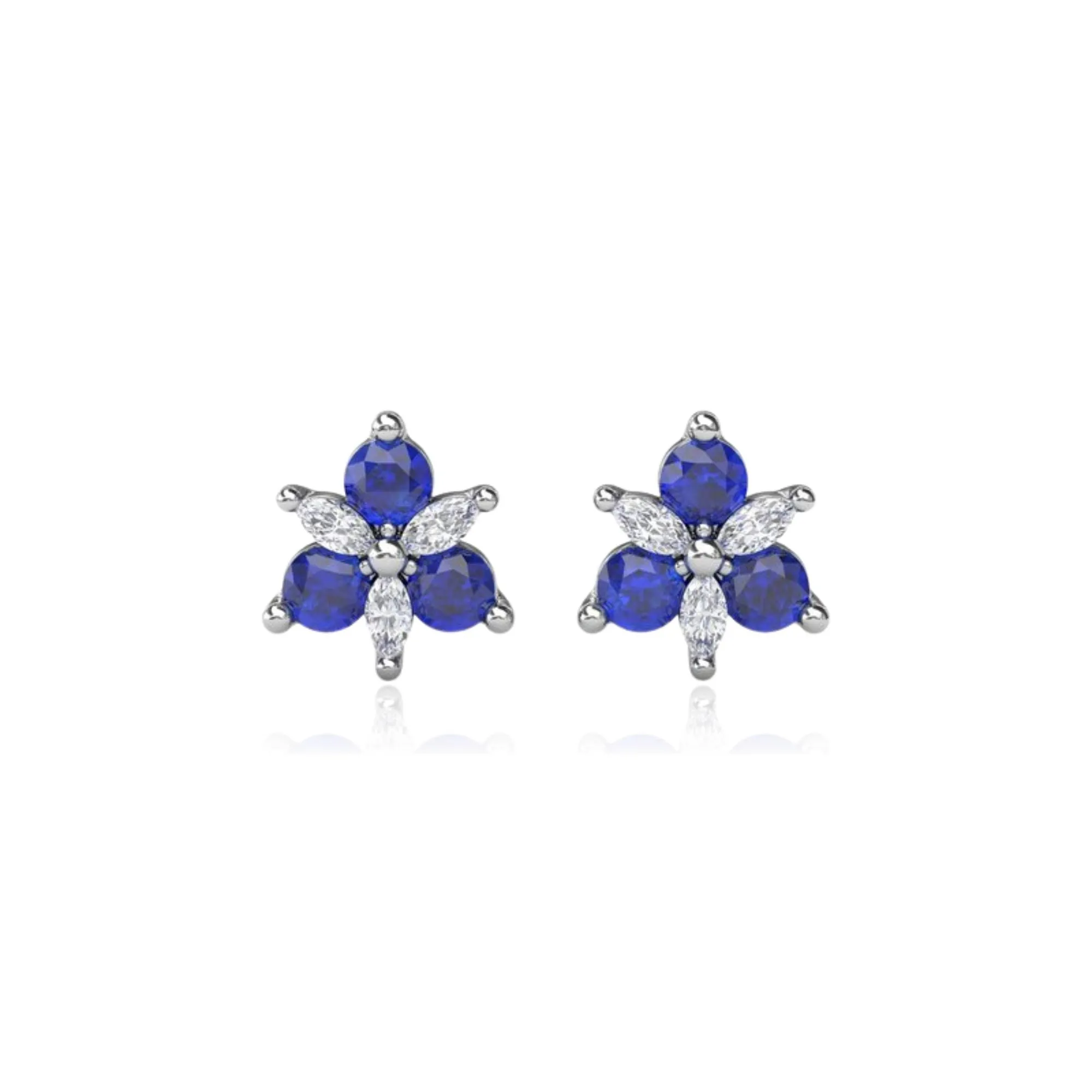 14K WHITE GOLD SAPPHIRE DIAMOND CLUSTER STUD EARRINGS