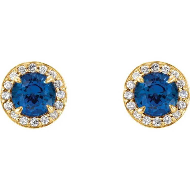 14K Yellow 3.5 mm Lab-Grown Blue Sapphire & 1/8 CTW Natural Diamond Earrings