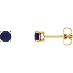 14K Yellow 4 mm Natural Blue Sapphire Stud Earrings