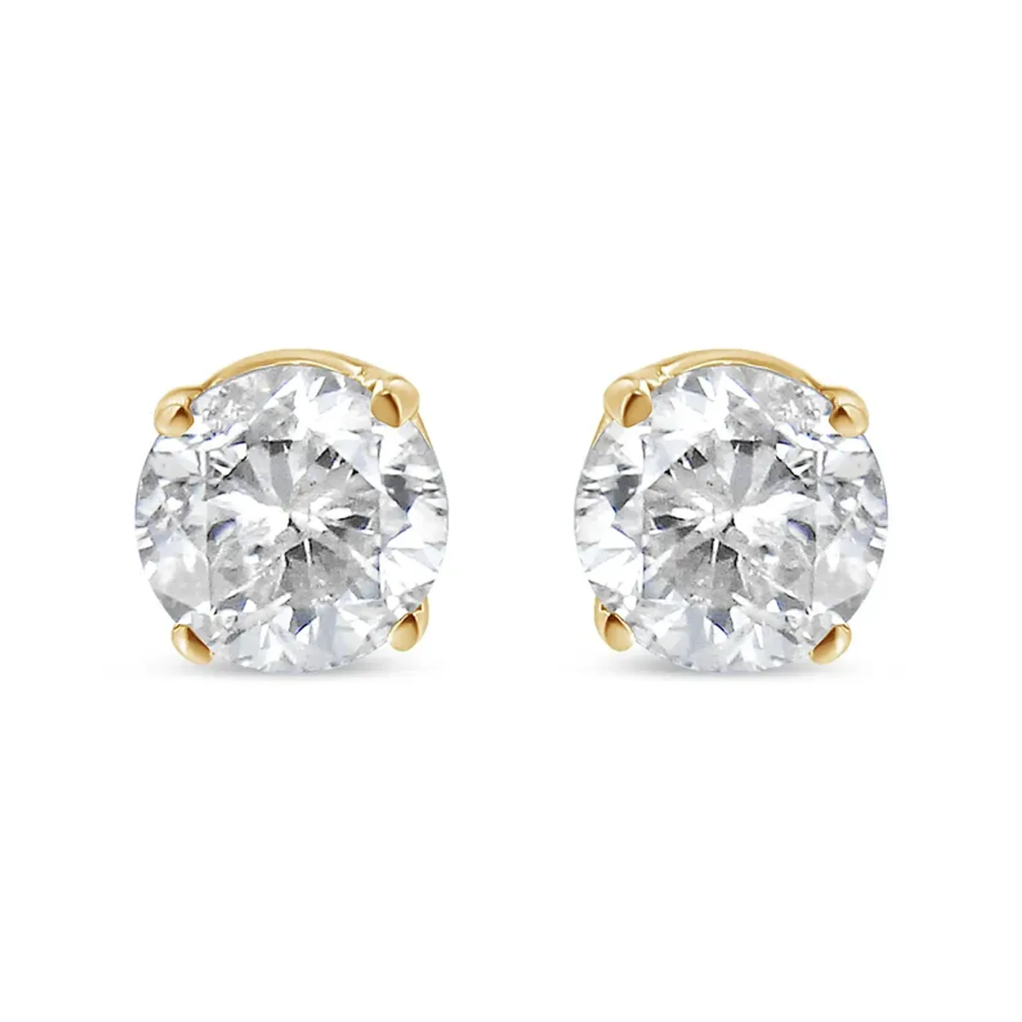 14K Yellow Gold 3/8 Cttw Round Brilliant-Cut Diamond Classic 4-Prong Stud Earrings (K-L Color, SI1-SI2 Clarity)