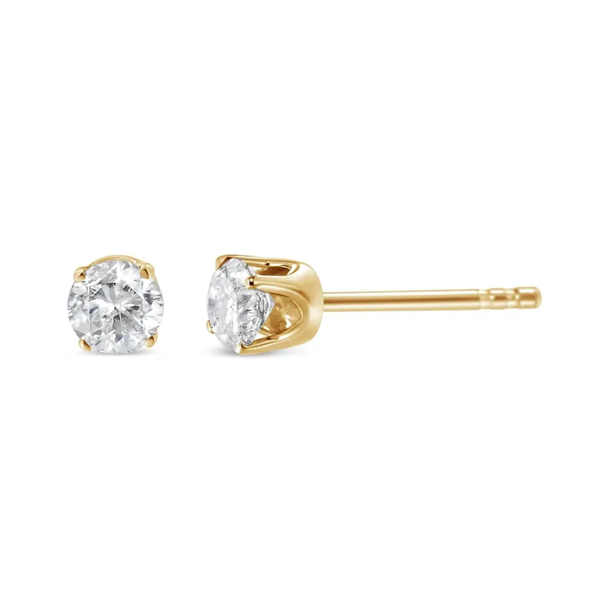 14K Yellow Gold 3/8 Cttw Round Brilliant-Cut Diamond Classic 4-Prong Stud Earrings (K-L Color, SI1-SI2 Clarity)