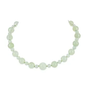 14K Yellow Gold Clasp Carved Celadon Jade Bead Necklace