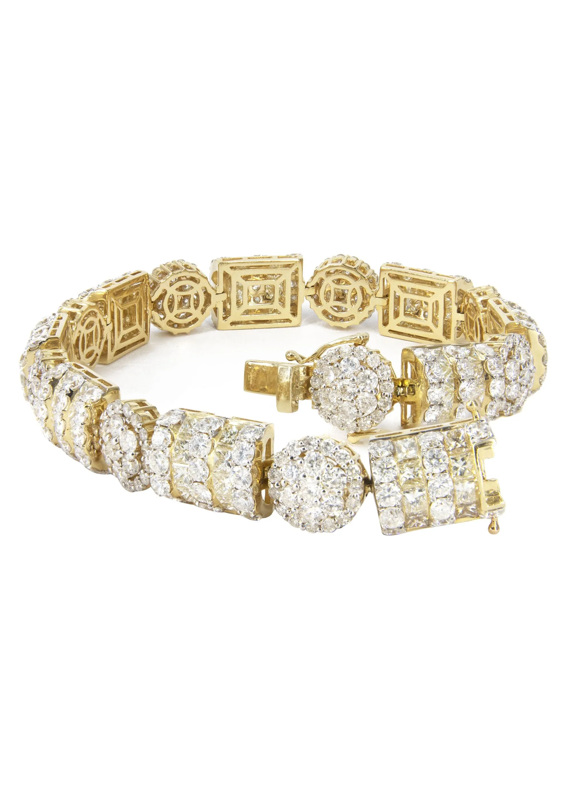 14K Yellow Gold Cluster Diamond Bracelet | 33.97 Grams | 21.15 Carats