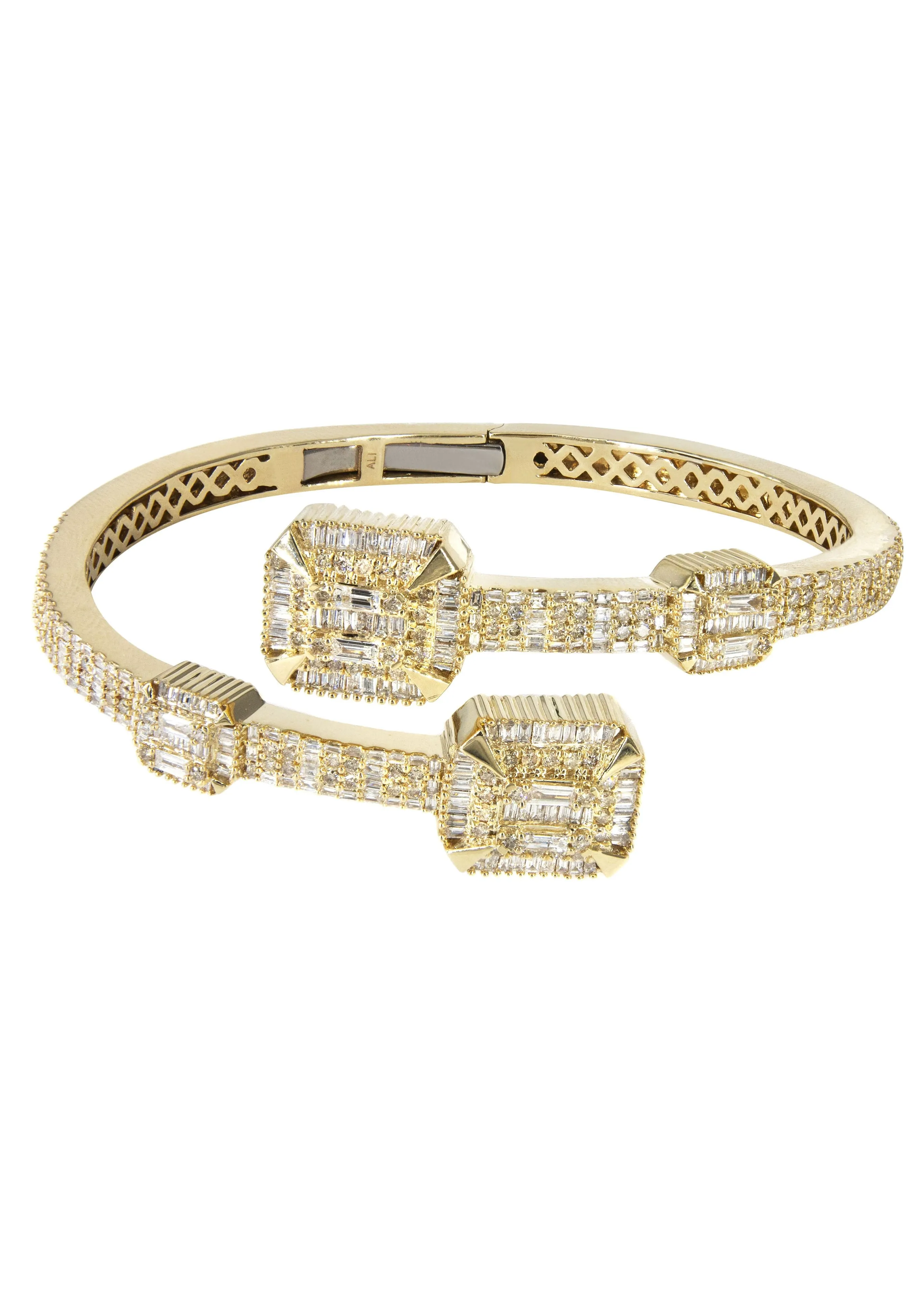 14K Yellow Gold Diamond Baguette Bangle Bracelet | 30.16 Grams | 3.8 Carats