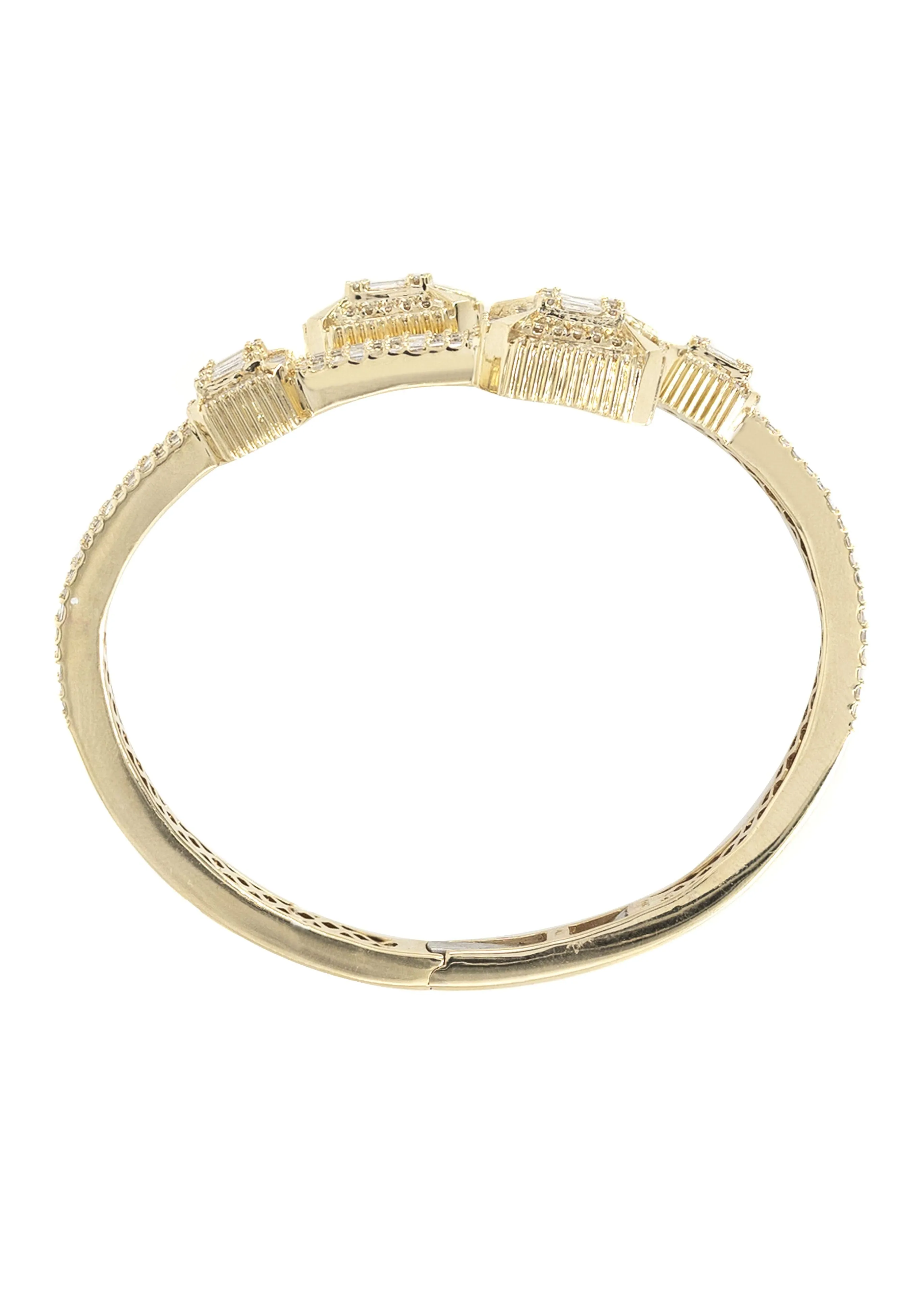 14K Yellow Gold Diamond Baguette Bangle Bracelet | 30.16 Grams | 3.8 Carats