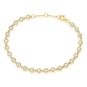 14K Yellow Gold Diamond Halo Tennis Bracelet