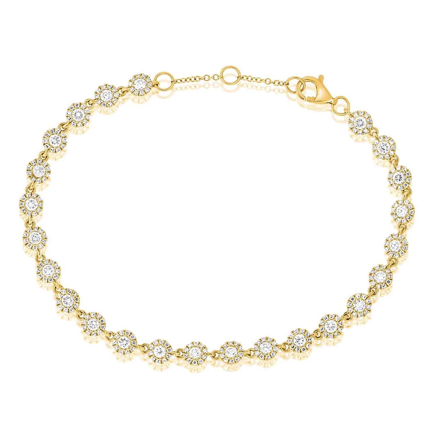 14K Yellow Gold Diamond Halo Tennis Bracelet