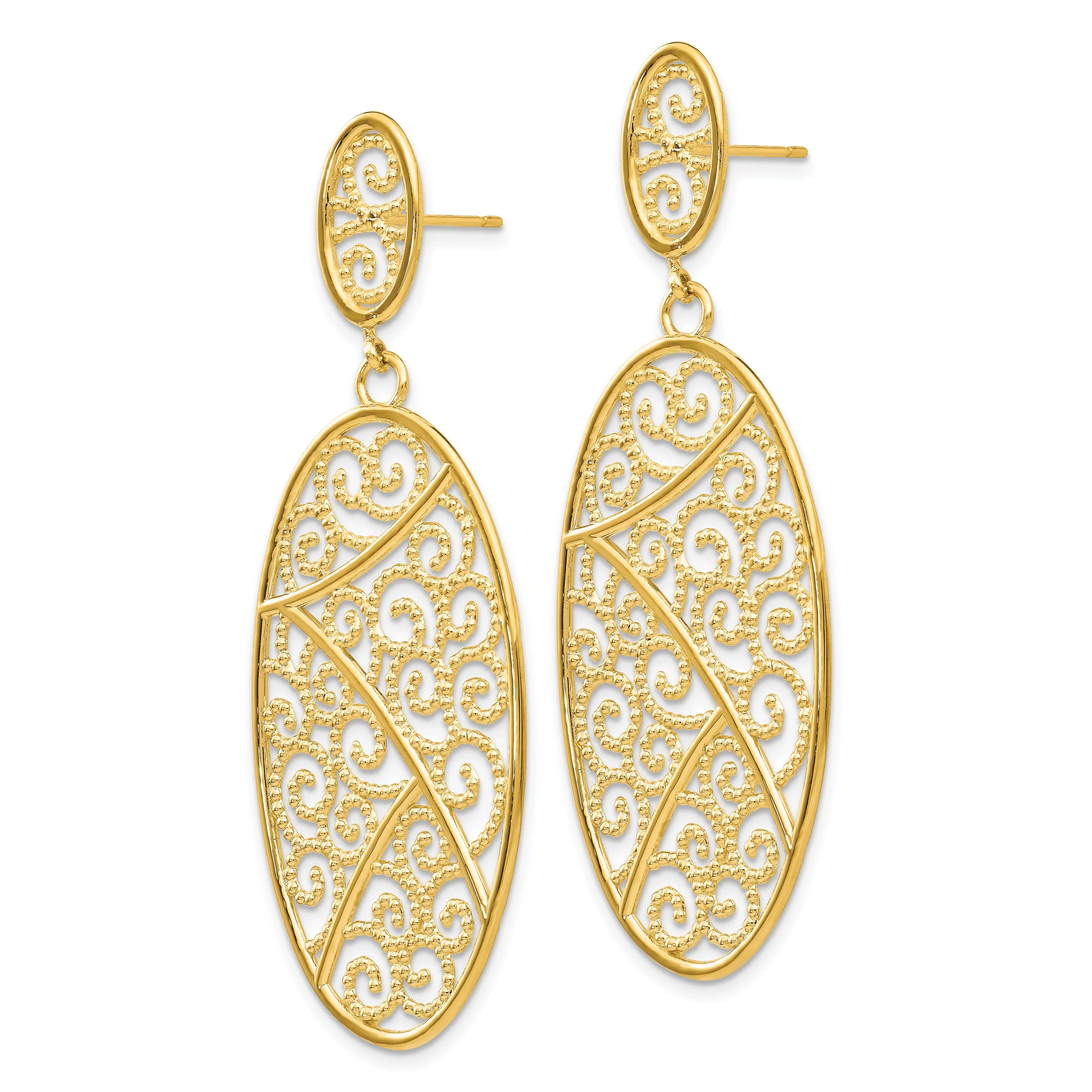 14k Yellow Gold Oval Dangle Earrings