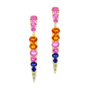 14K Yellow Multi-Colored Sapphire and Natural Diamond Dangle Earrings