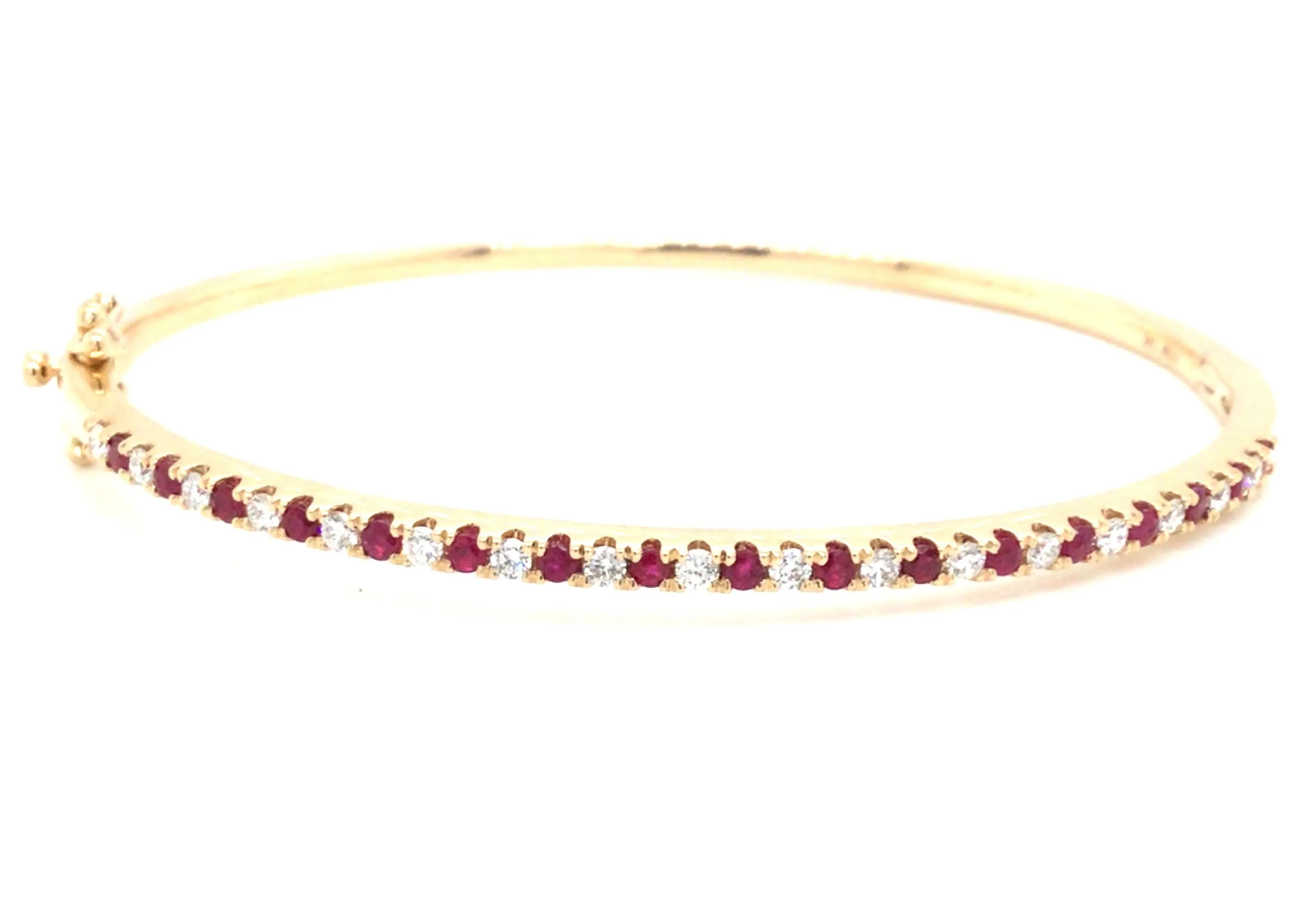 14K Yellow Ruby and Natural Diamond Hinged Bangle Bracelet