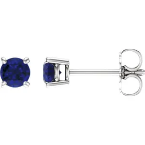 14KT GOLD 1.20 CTW ROUND BLUE SAPPHIRE STUD EARRINGS