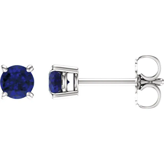 14KT GOLD 1.20 CTW ROUND BLUE SAPPHIRE STUD EARRINGS