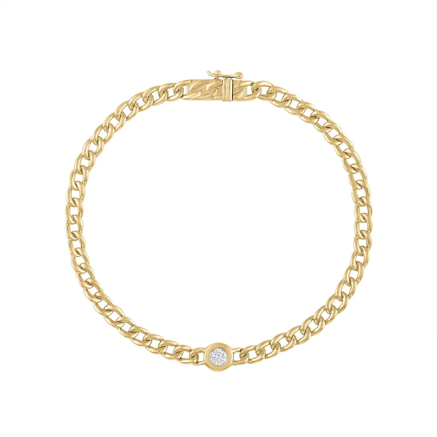 14KT GOLD DIAMOND BEZEL CURB BRACELET