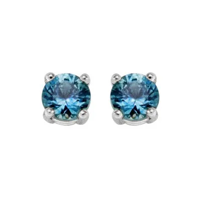 14kt White Gold 3mm Medium Blue Montana Sapphire Stud Earrings