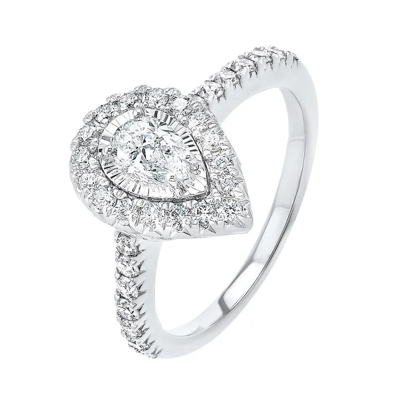 14KW Tru Ref Pear Halo Prong Ring 4/5CT