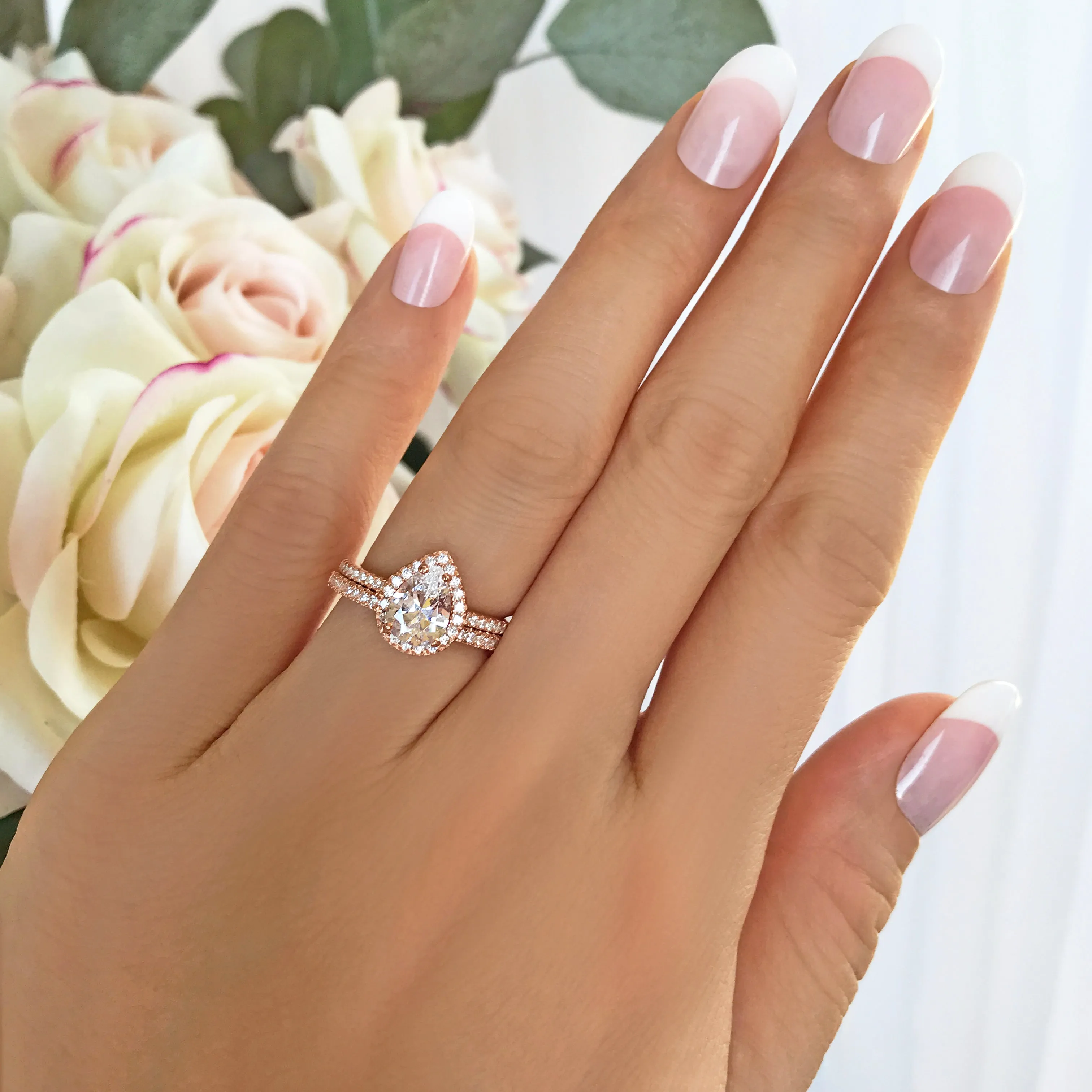 1.5 ctw Pear Halo Set - Rose GP