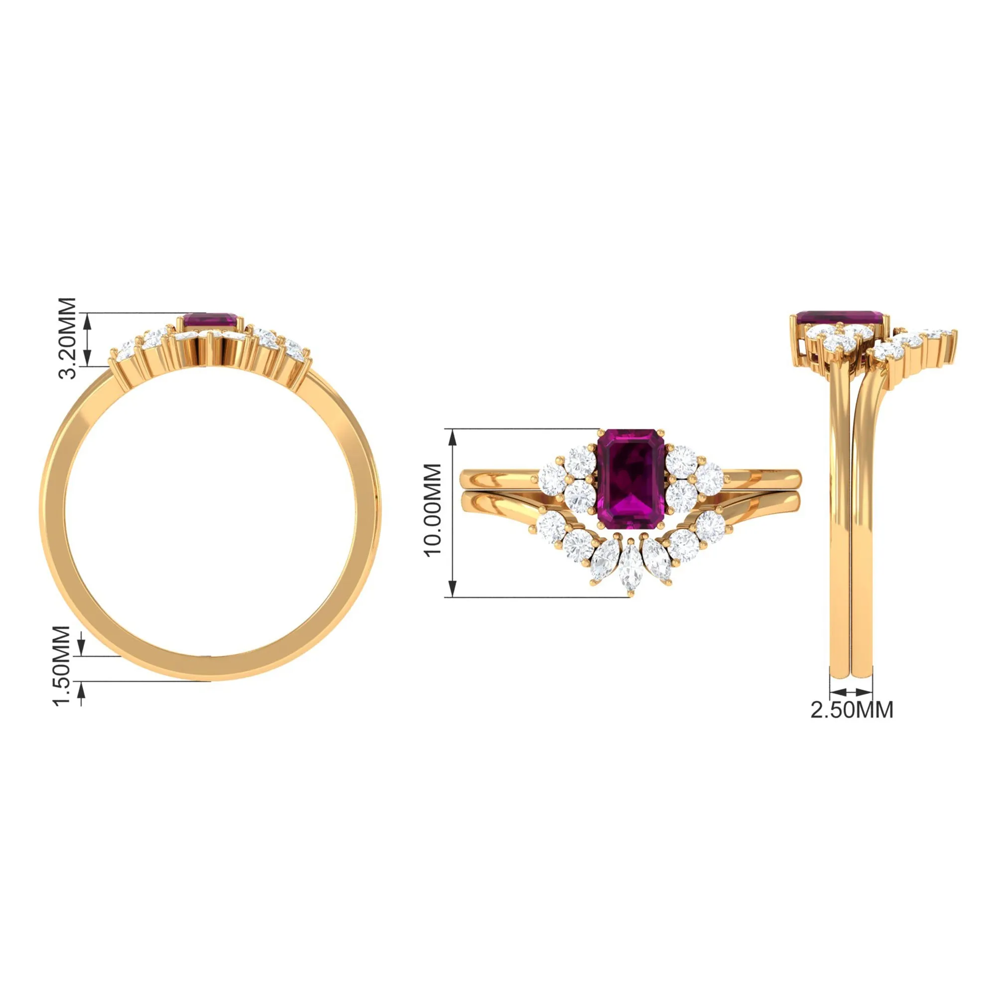 1.50 CT Solitaire Rhodolite and Diamond Wedding Ring Set