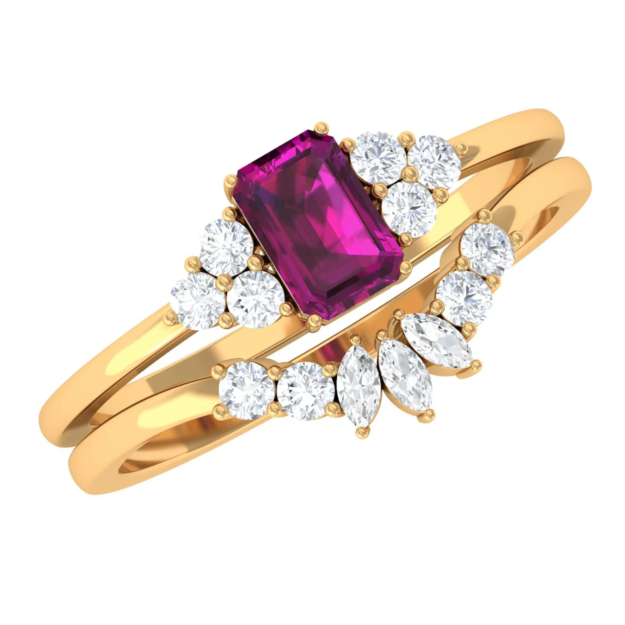 1.50 CT Solitaire Rhodolite and Diamond Wedding Ring Set