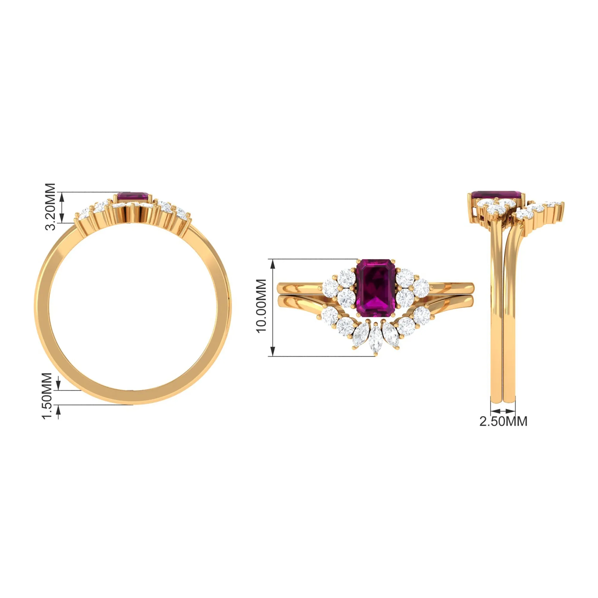 1.50 CT Solitaire Rhodolite and Diamond Wedding Ring Set