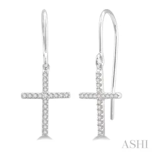 1/6 Ctw Cross Charm Round Cut Diamond Fashion Earrings in 10K White Gold