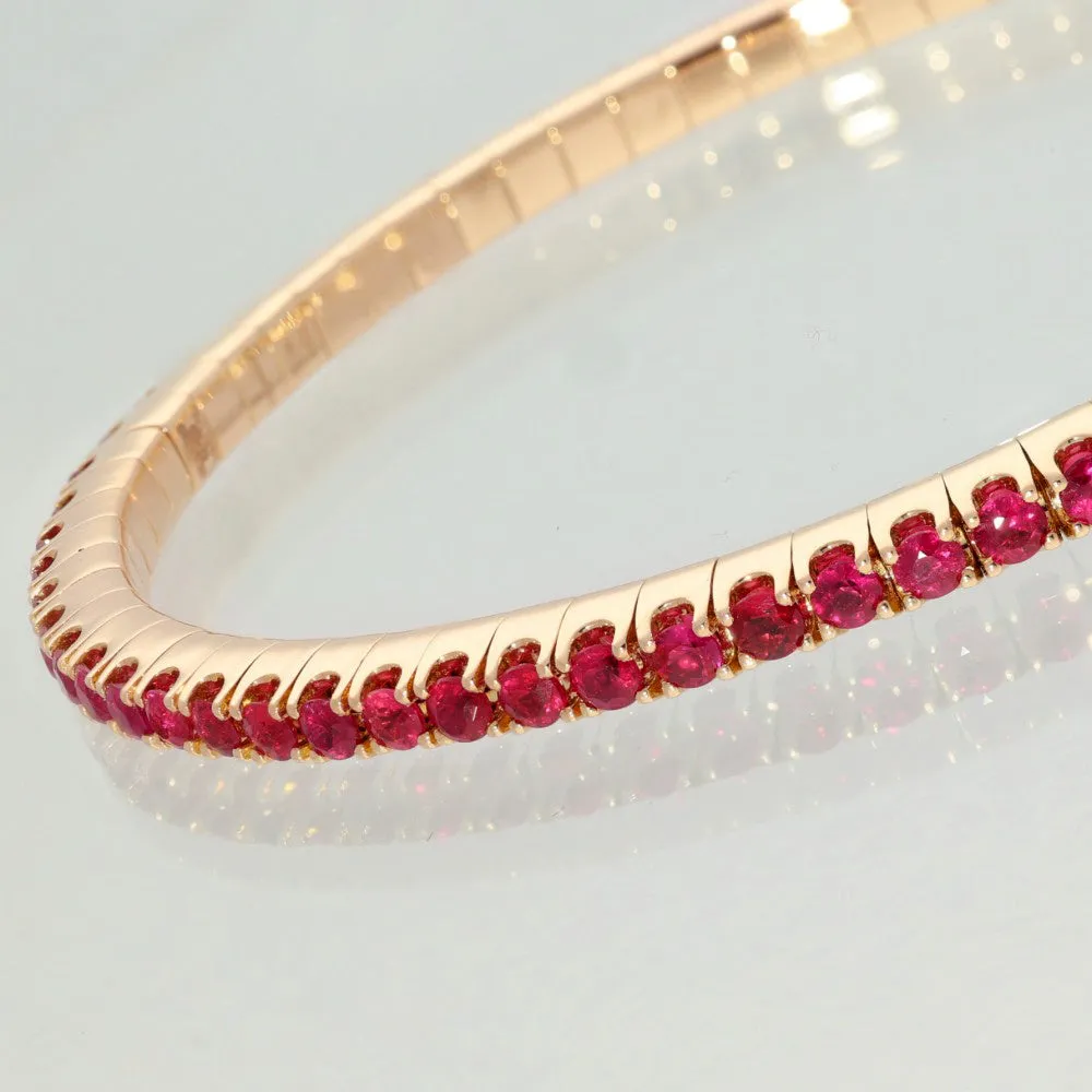 18ct Rose Gold Ruby Flexible Tennis Line Bracelet - 4ct