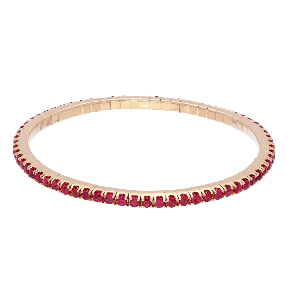 18ct Rose Gold Ruby Flexible Tennis Line Bracelet - 4ct