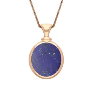 18ct Rose Gold Whitby Jet Lapis Lazuli Small Double Sided Oval Fob Necklace