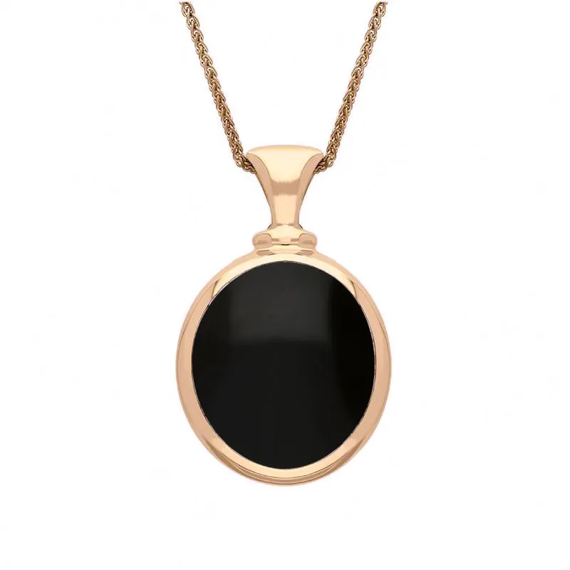 18ct Rose Gold Whitby Jet Lapis Lazuli Small Double Sided Oval Fob Necklace