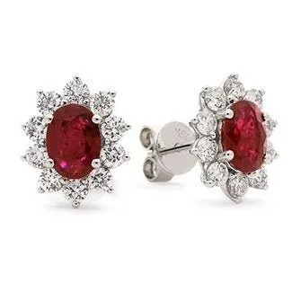 18ct White Gold Ruby & Diamond Flower Halo Earrings, 3.20ct, Fiery Floral Brilliance, 13mm, Gift box included