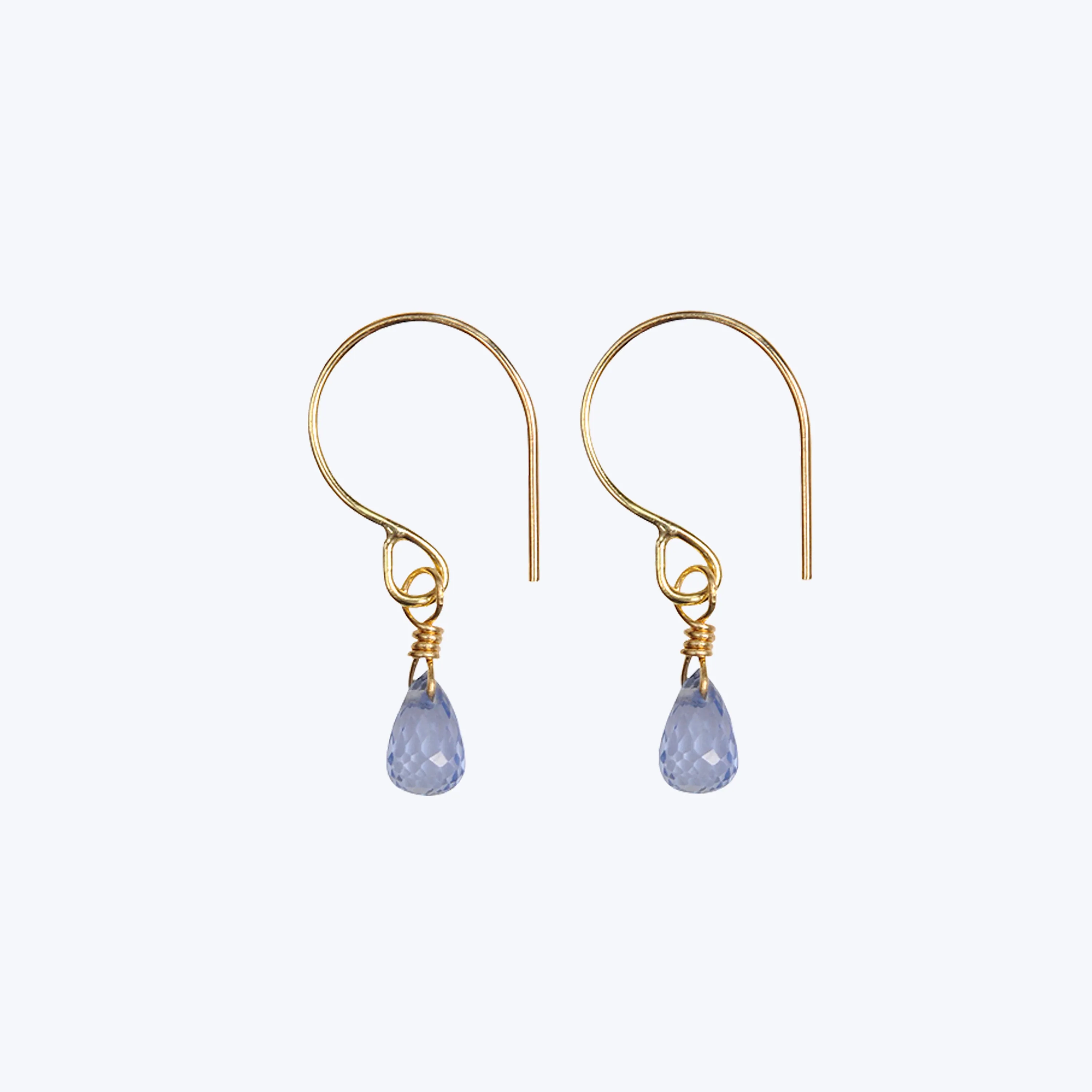 18K Gold Blue Sapphire Drop Hook Earrings