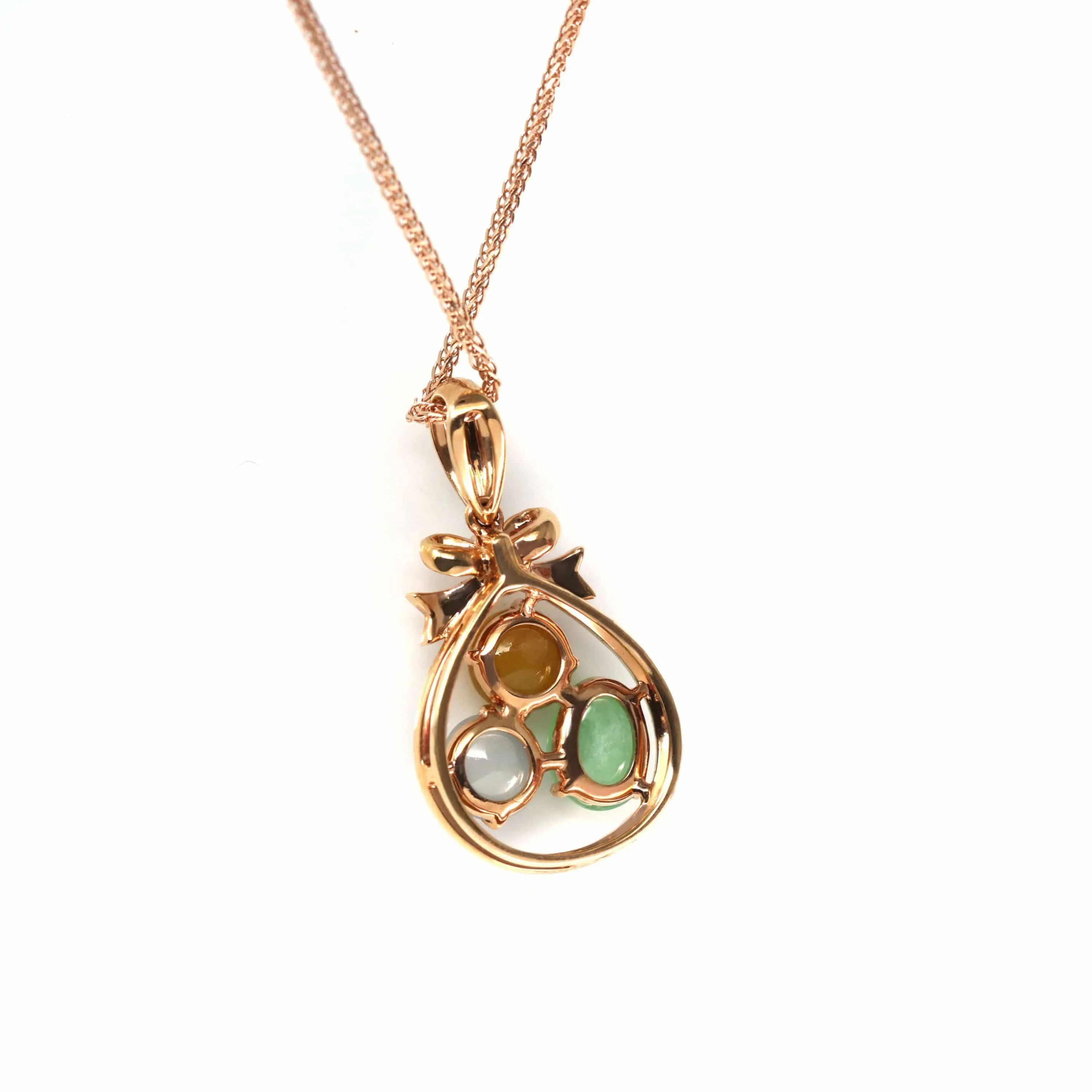 18k Rose Gold Jadeite Jade Diamond Pendant Necklace ( Ice & Green & Yellow Jade )