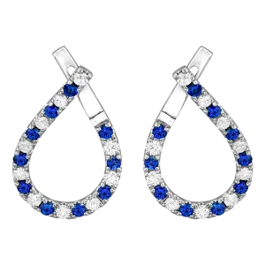 18K White Blue Sapphire and Natural Diamond Hoop Earrings