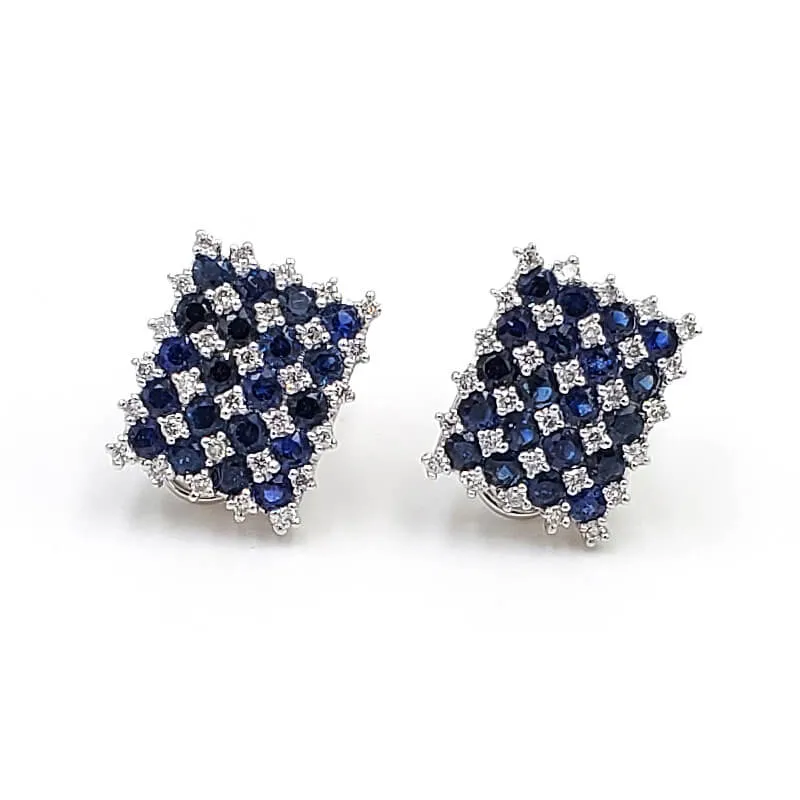 18K White Gold Women's Diamond Sapphire Earrings