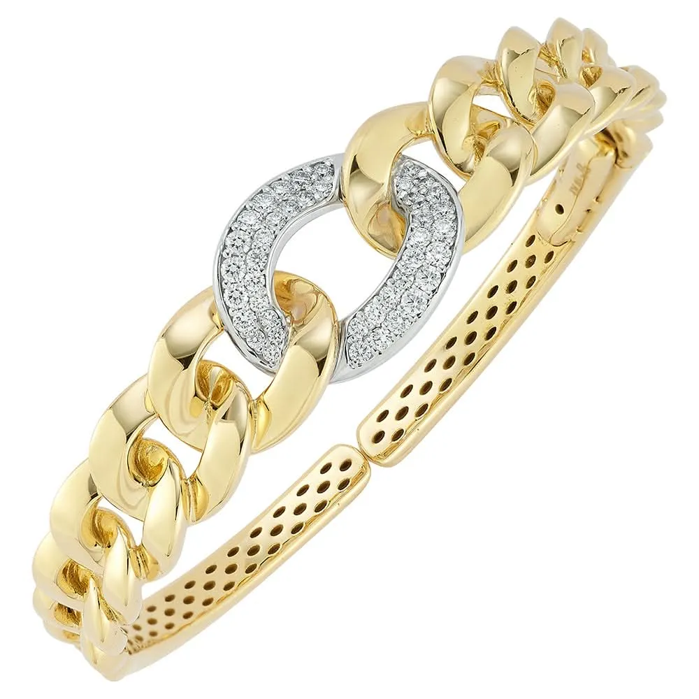 18K YELLOW GOLD GRADUATING CURB LINK DIAMOND CUFF BRACELET - 0.75CTW