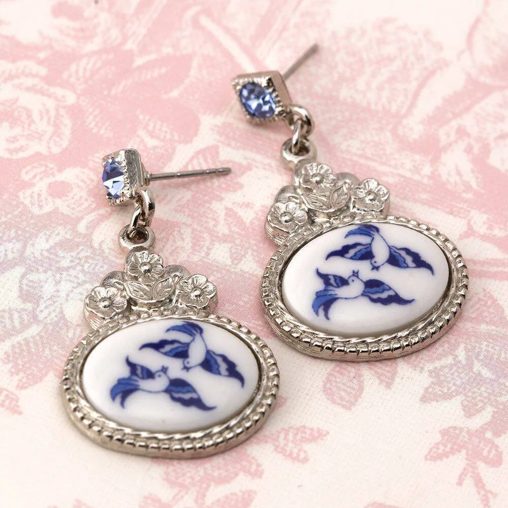 1928 Jewelry Blue Willow Flower Light Sapphire Crystal Post Drop Earrings