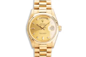 1988 Unpolished Rolex 18K YG Day-Date 18038 with Metallic Gold Diamond Dial