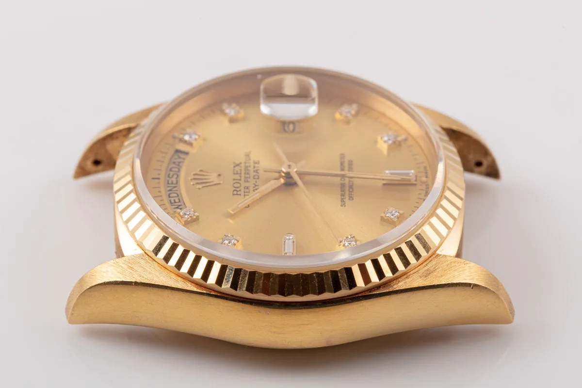 1988 Unpolished Rolex 18K YG Day-Date 18038 with Metallic Gold Diamond Dial