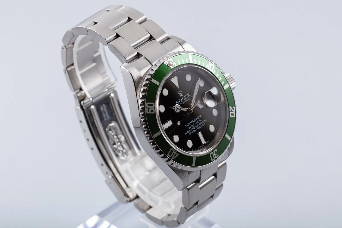 2007 Green Anniversary Rolex Submariner 16610LV with Box and Papers