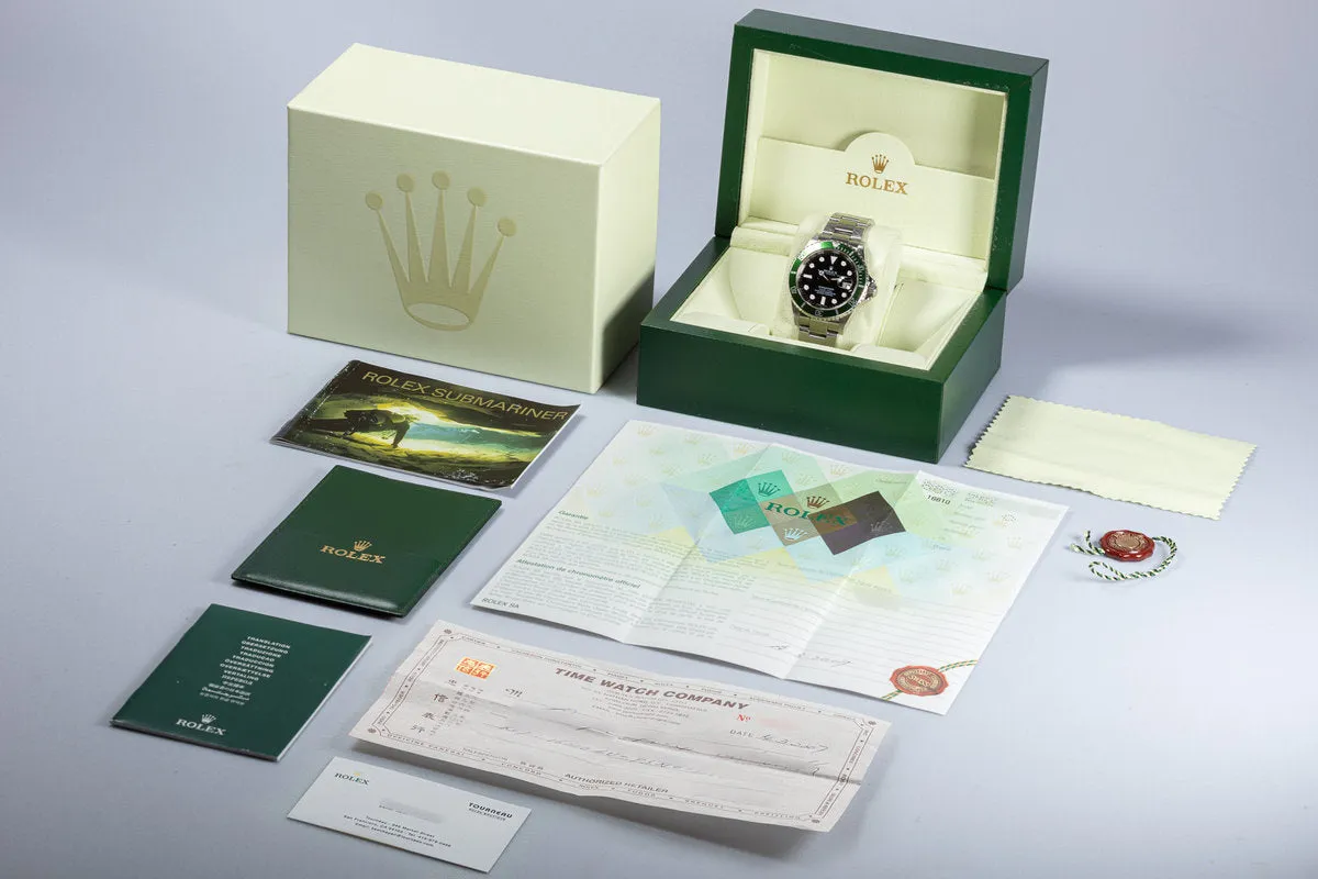 2007 Green Anniversary Rolex Submariner 16610LV with Box and Papers