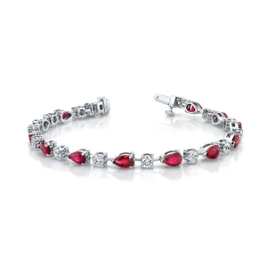 2.38 Carat White Gold Ruby and Diamond Straight Line Bracelet