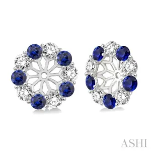 2.65 MM Round Cut Sapphire and 3/4 Ctw Round Cut Diamond Earring Jacket in 14K White Gold