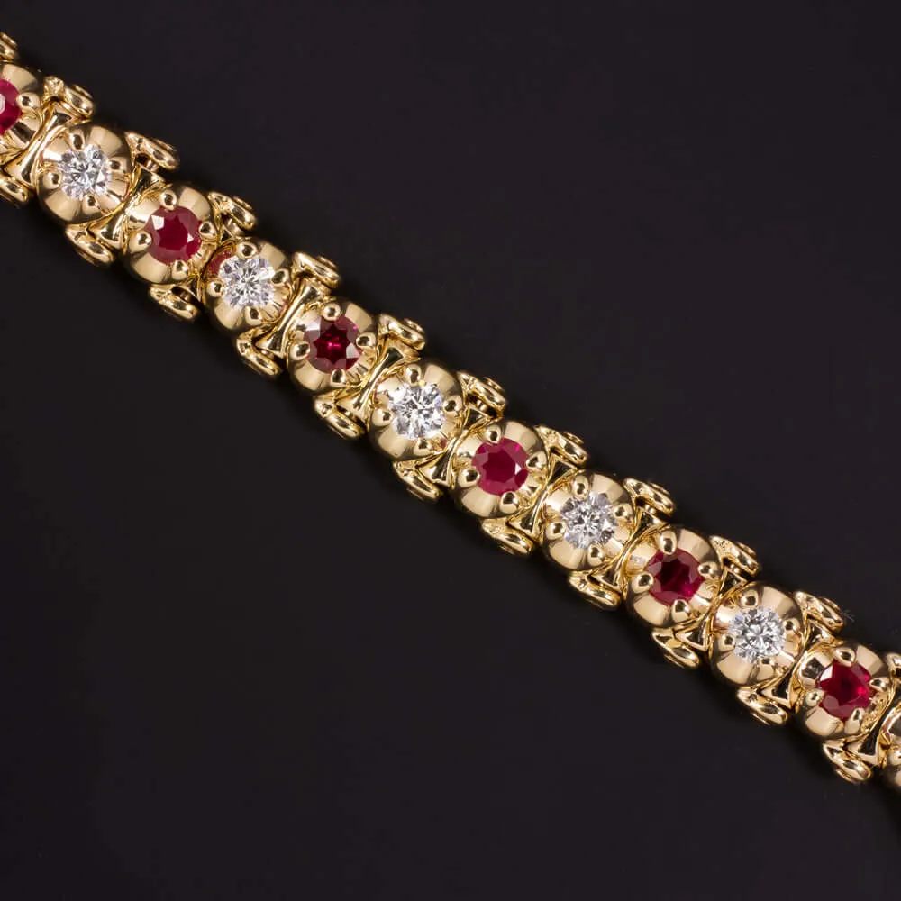 2.75ct NATURAL BURMA RUBY DIAMOND TENNIS BRACELET 22gm 14k YELLOW GOLD CLASSIC