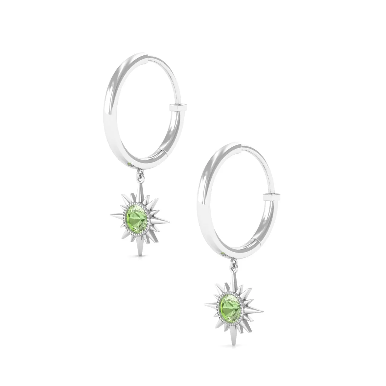 3/4 CT Milgrain Bezel Set Green Sapphire Sunburst Drop Hoop Earrings