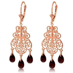 3.75 Carat 14K Solid Rose Gold Filigree Garnet Chandelier Earrings