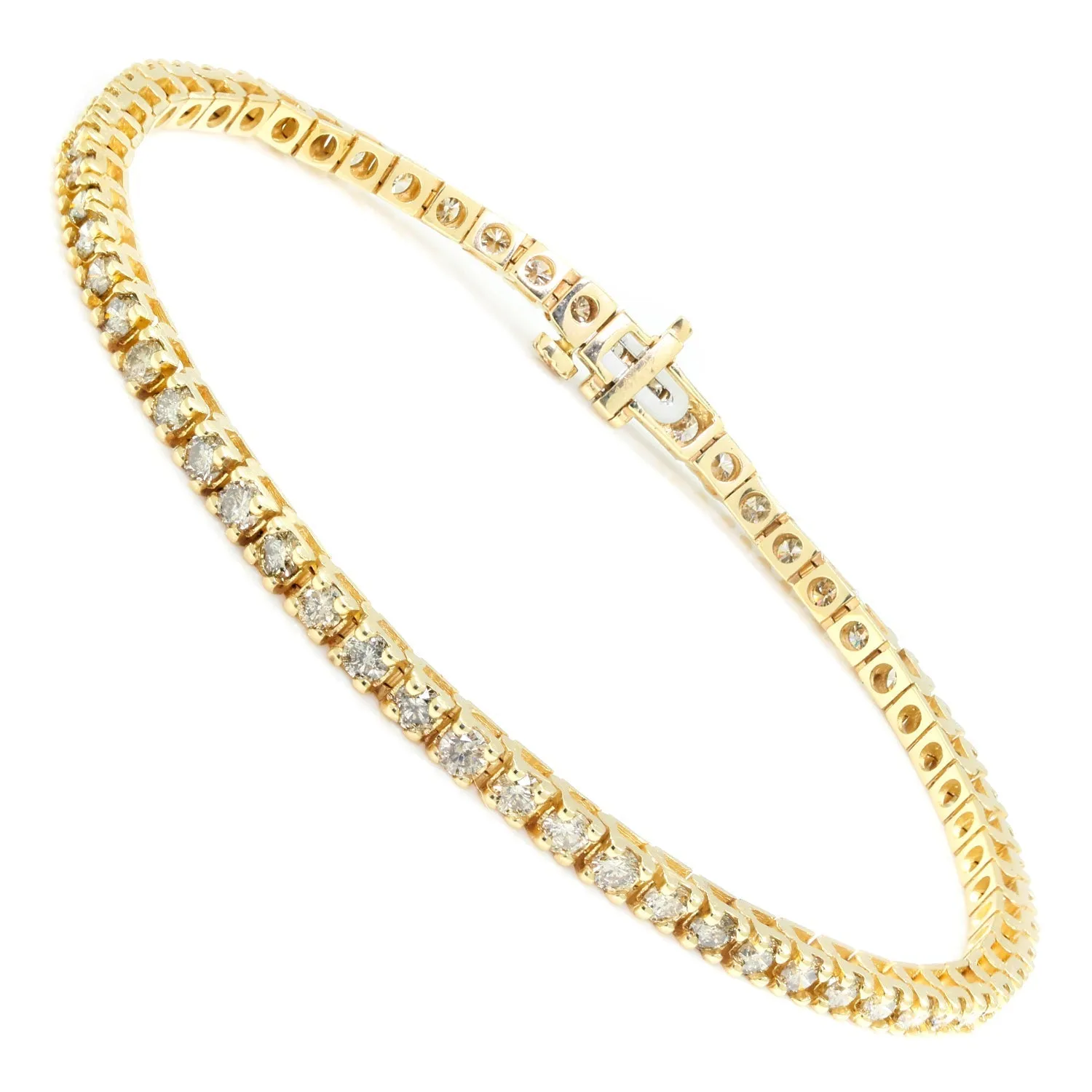 3CT Round Diamond Tennis Line Bracelet 14K Yellow Gold