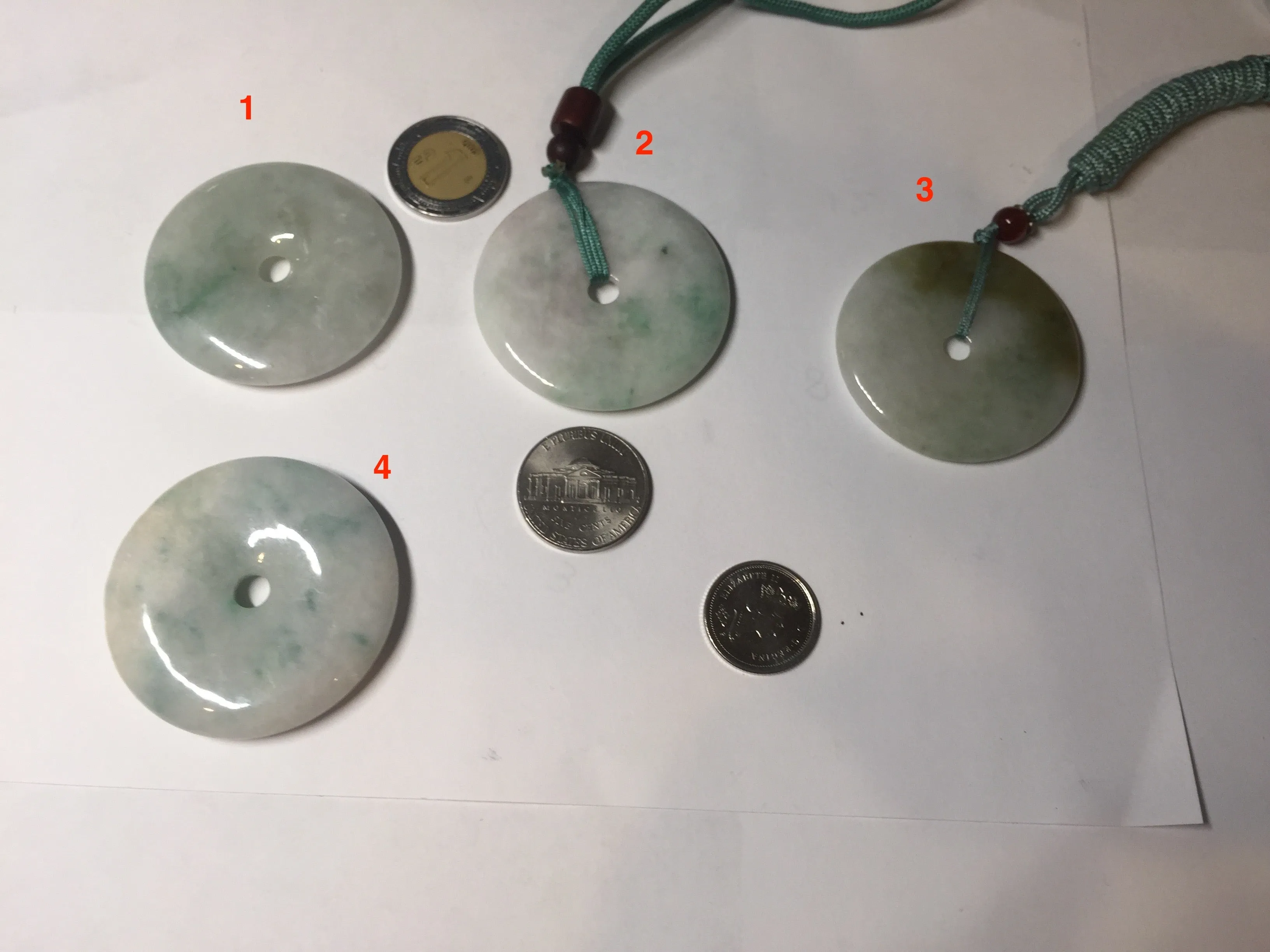 40-43mm Type A 100% Natural green light brown Jadeite Jade Safety Guardian Button donuts Pendant group BP110