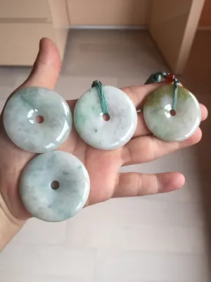 40-43mm Type A 100% Natural green light brown Jadeite Jade Safety Guardian Button donuts Pendant group BP110