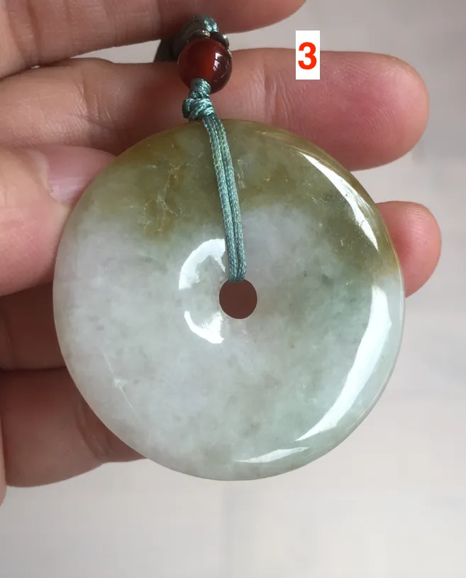 40-43mm Type A 100% Natural green light brown Jadeite Jade Safety Guardian Button donuts Pendant group BP110