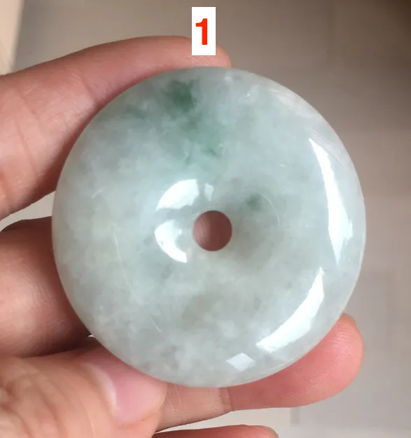 40-43mm Type A 100% Natural green light brown Jadeite Jade Safety Guardian Button donuts Pendant group BP110