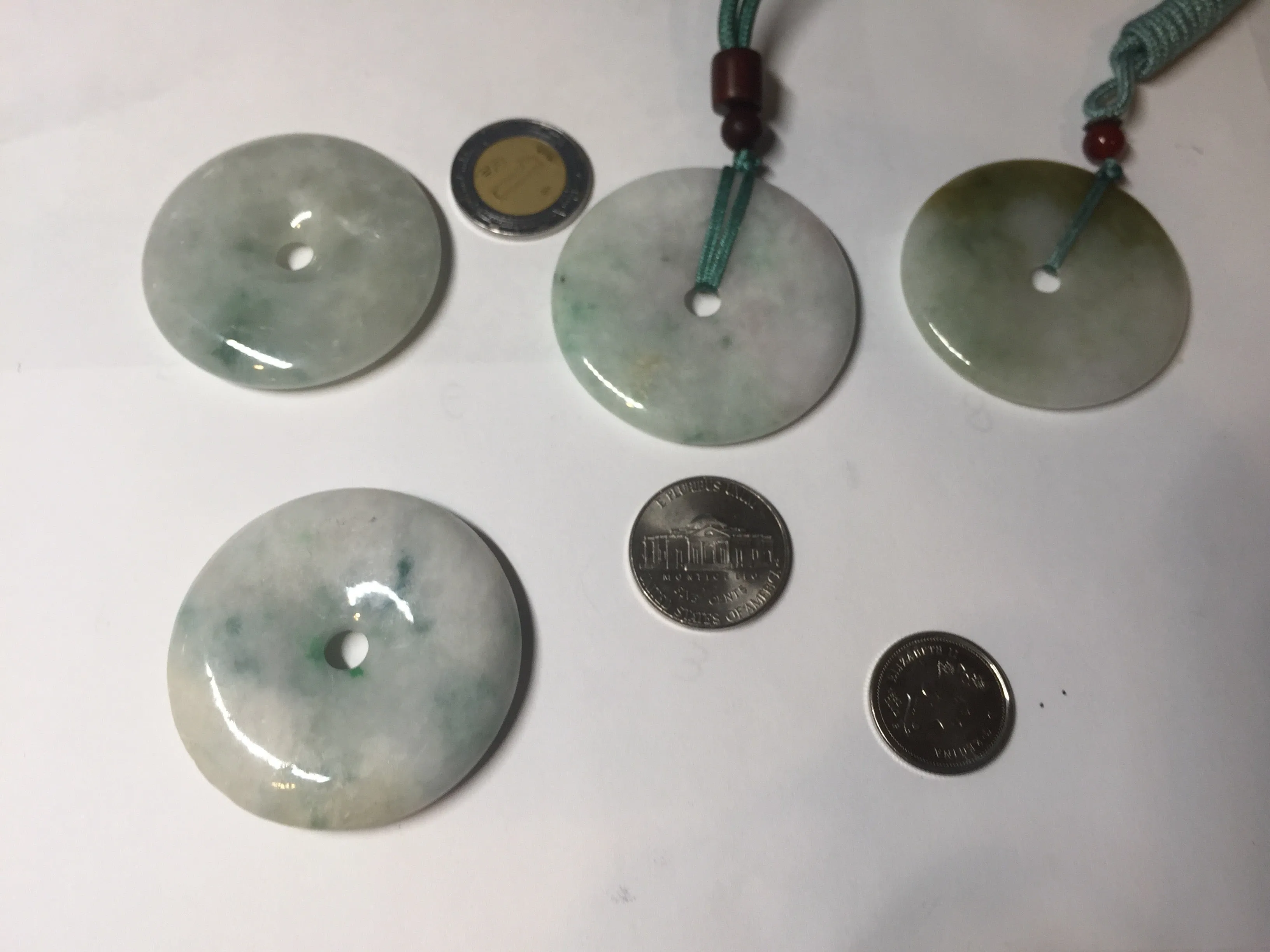 40-43mm Type A 100% Natural green light brown Jadeite Jade Safety Guardian Button donuts Pendant group BP110